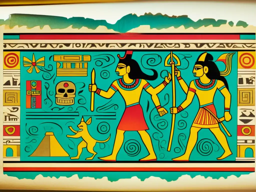 Antigua codex maya detallado en 8k, con colores vibrantes y escenas históricas