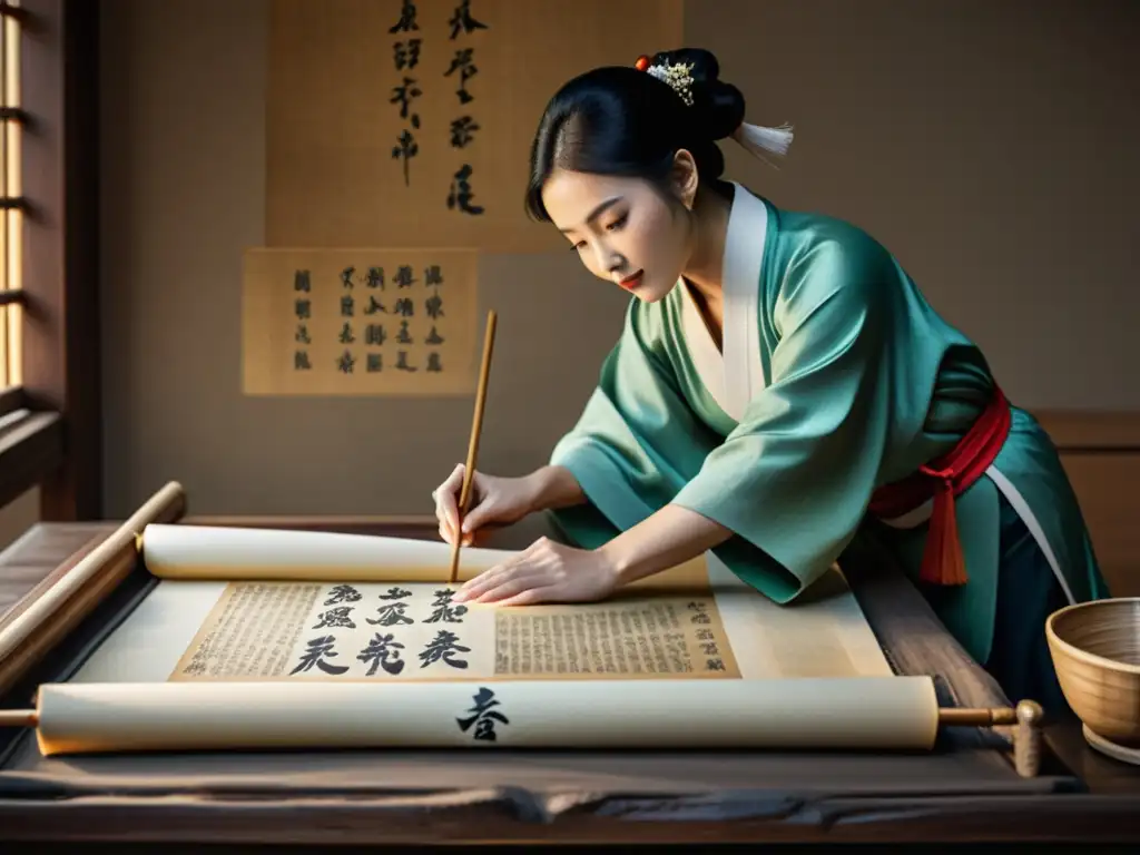 Antigua técnica china de fabricación de papel y caligrafía, mostrando la evolución del papel en la era digital