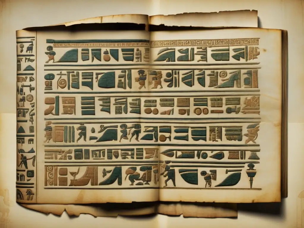 Un antiguo manuscrito precolombino en papel, con detalles intrincados y símbolos fascinantes que narran una historia enigmática