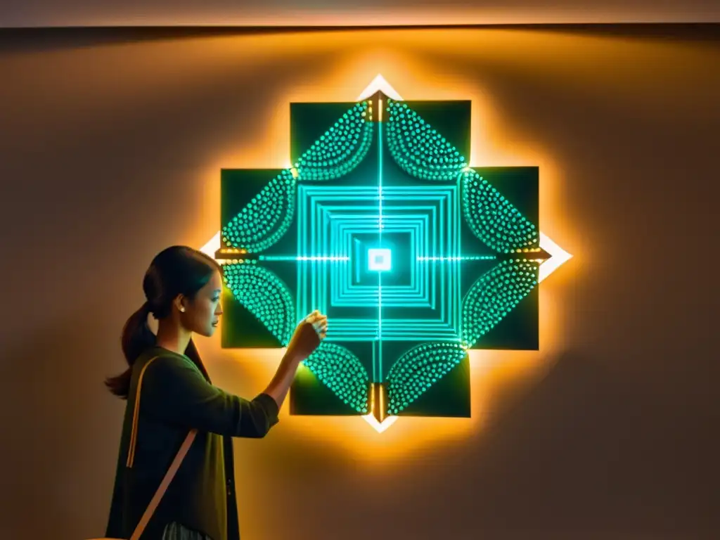 Arte interactivo de papel conductivo con delicada y brillante iluminación LED, destacando la integración de artesanía y tecnología