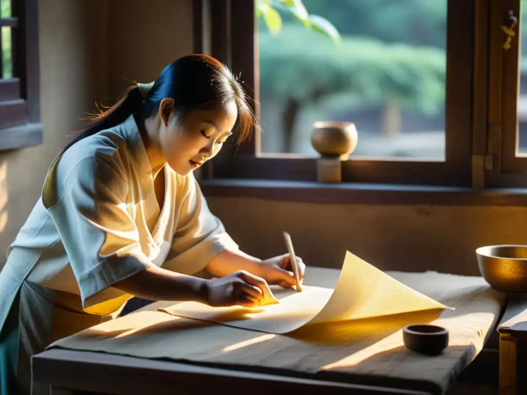 Un artesano chino elabora papel de morera con métodos tradicionales