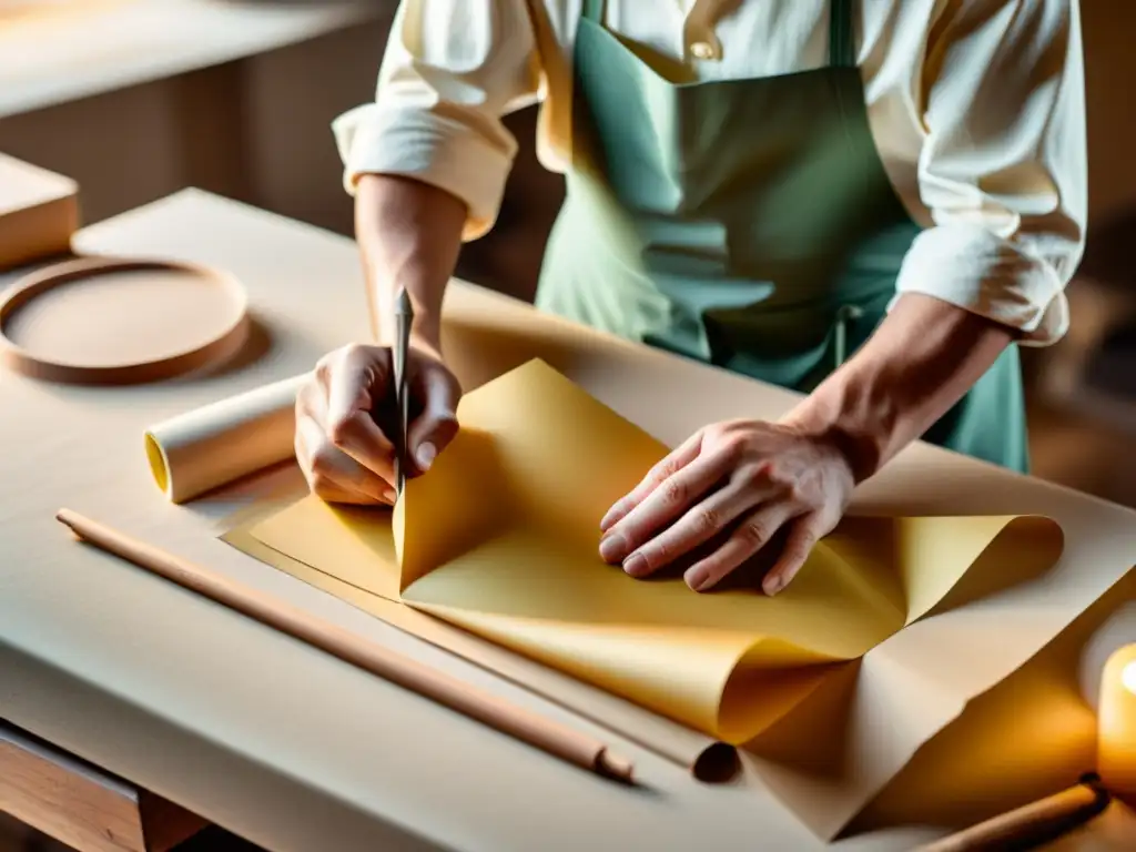 Artesano del lujo crea embalaje de papel vintage con técnicas tradicionales en taller encantador