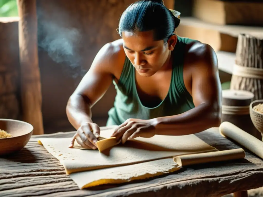 Un artesano maya crea papel a mano con técnicas tradicionales, destacando el impacto cultural del papel en las civilizaciones precolombinas