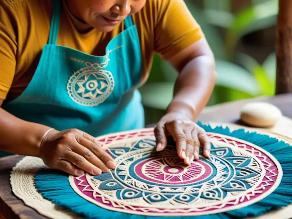 Artesano maya elaborando papel amate con técnica precolombina, destacando la herencia cultural y artesanal