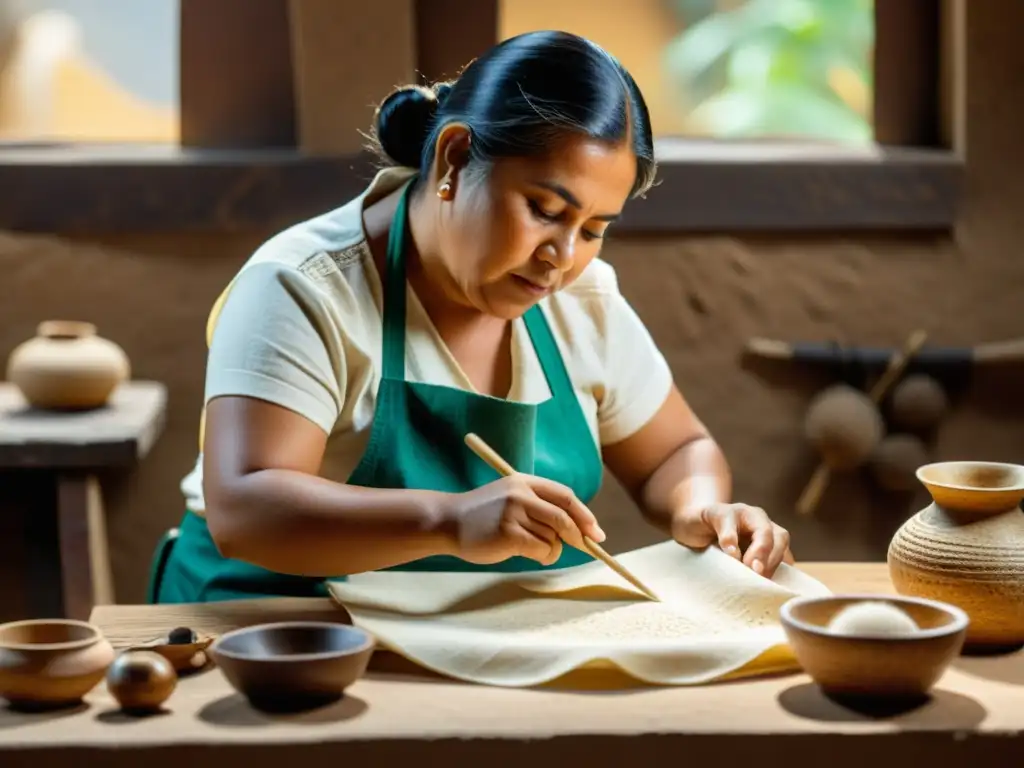 Un artesano mexicano crea papel amate en su taller, destacando la importancia cultural de esta artesanía