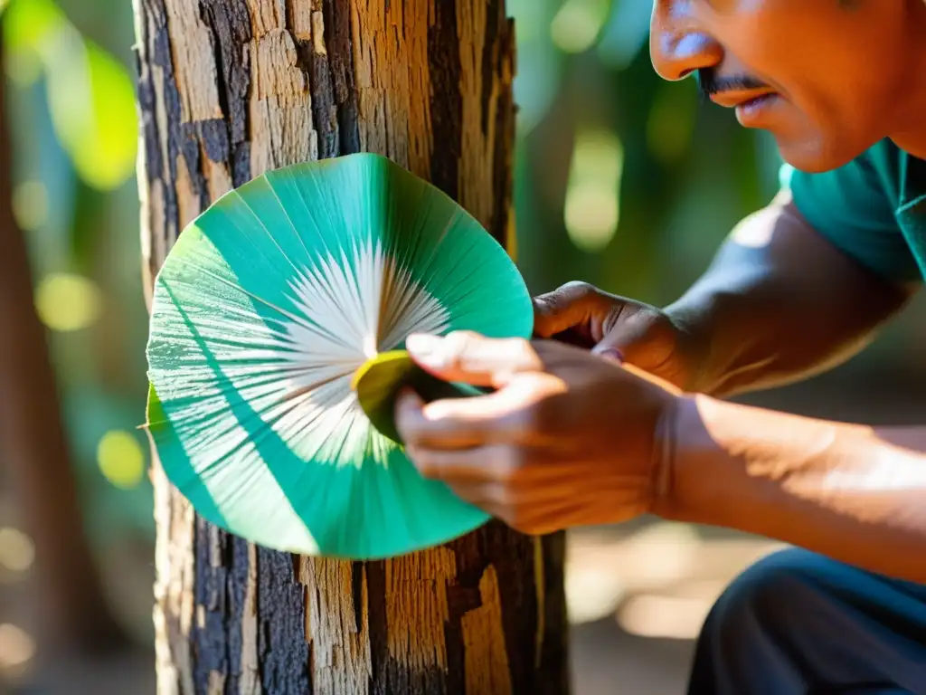 Un artesano mexicano crea papel amate con técnicas ancestrales bajo la cálida luz del sol