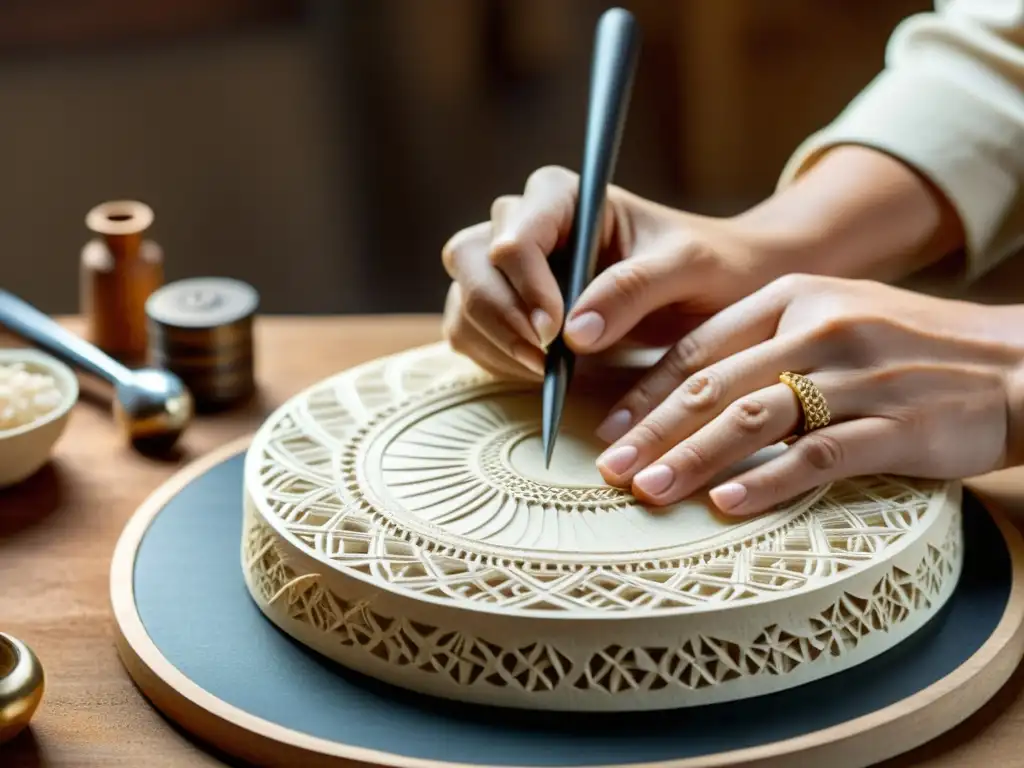 Un artesano moldea papel maché con técnica moderna, resaltando la herencia artesanal y la innovación contemporánea