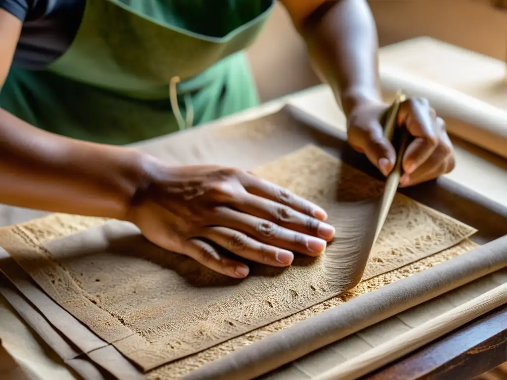 Un artesano crea papel amate con técnicas tradicionales, mostrando la resistencia cultural y la belleza de este arte milenario