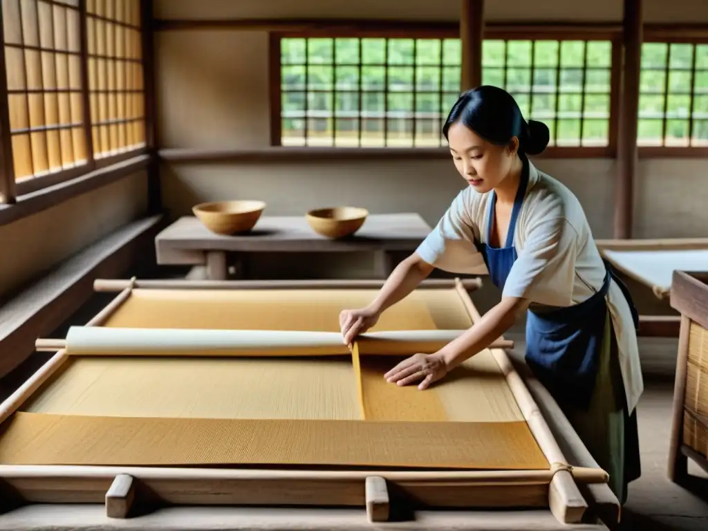 Artesanos chinos crean papel de morera en un taller histórico, mostrando la evolución del papel en la historia con un proceso meticuloso