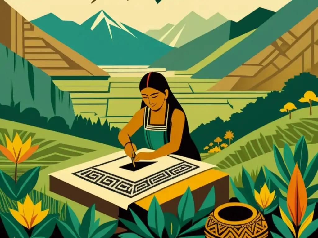 Artesanos incas practicando la producción sostenible de papel en los Andes, evocando historia y tradición