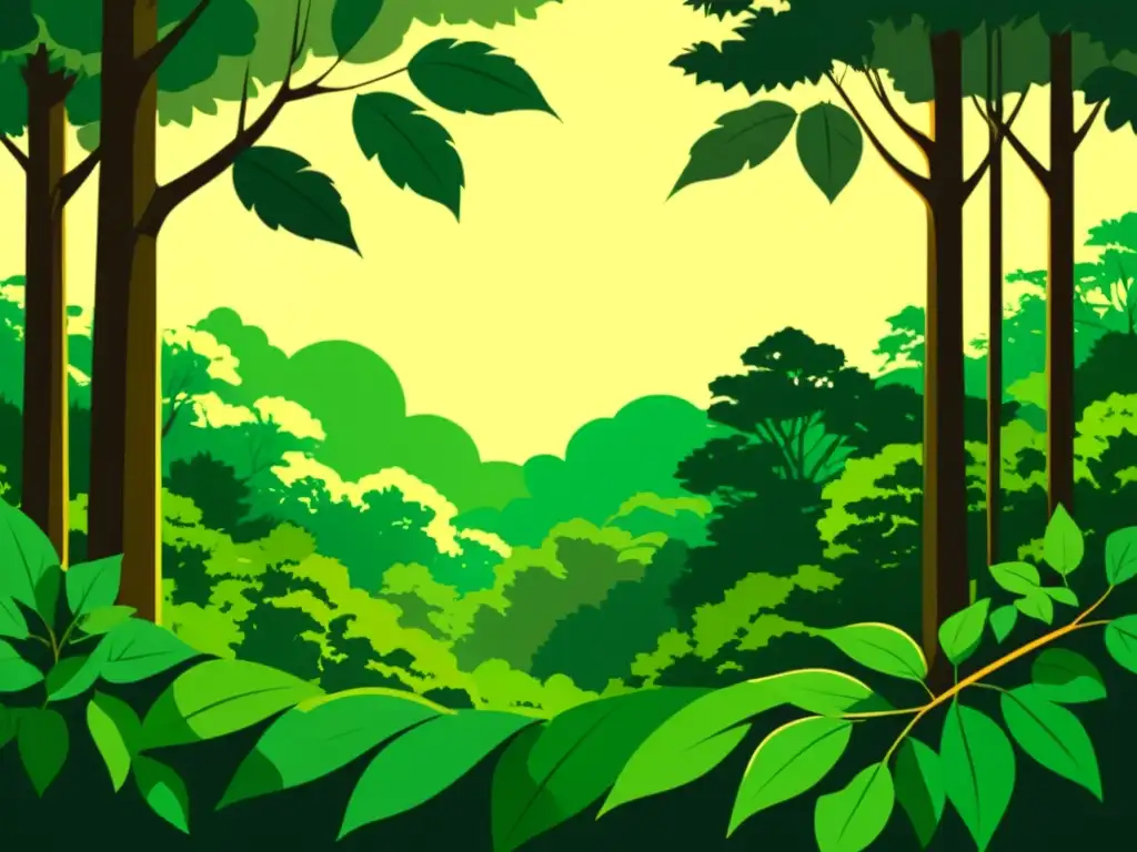 Un bosque exuberante bañado por la luz del sol, evocando crecimiento y sostenibilidad