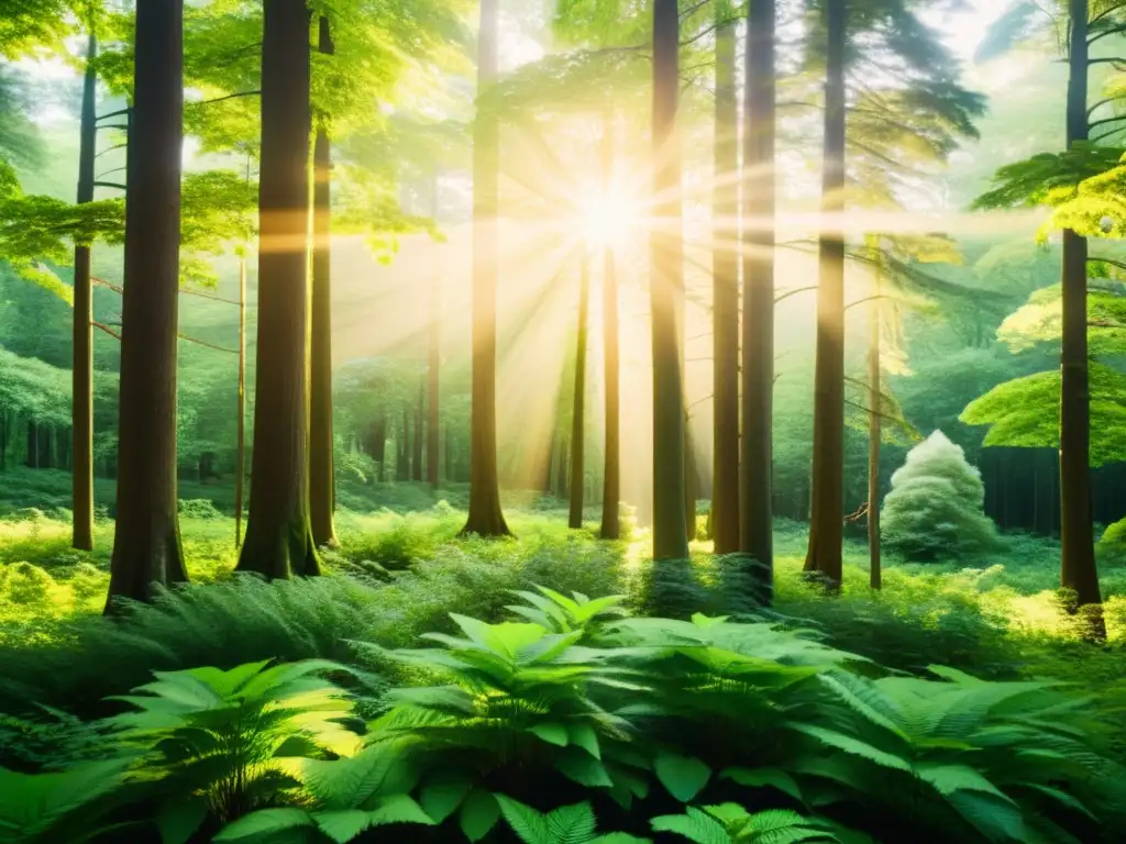 Un bosque exuberante bañado por la luz del sol