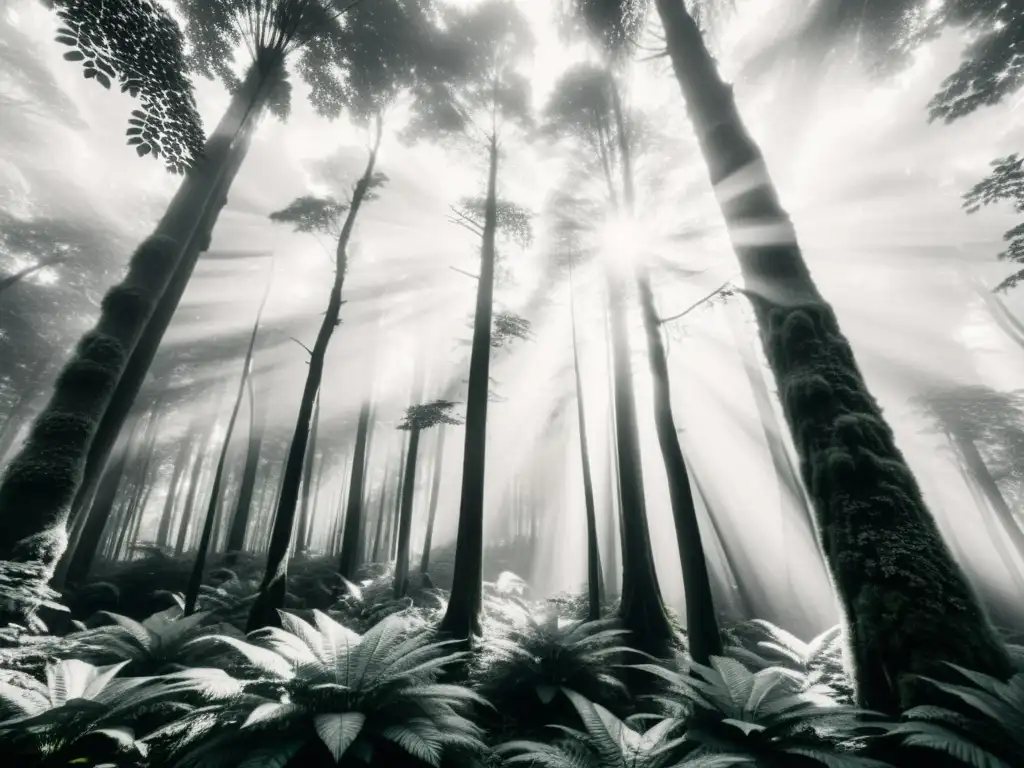 Un bosque exuberante con luz solar filtrándose a través del dosel