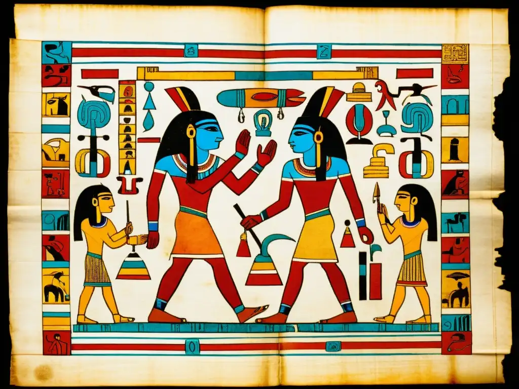 Un códice precolumbino ilustrado con vivos jeroglíficos en rojo, azul y oro, que revela el significado esotérico del papel en las antiguas culturas mesoamericanas