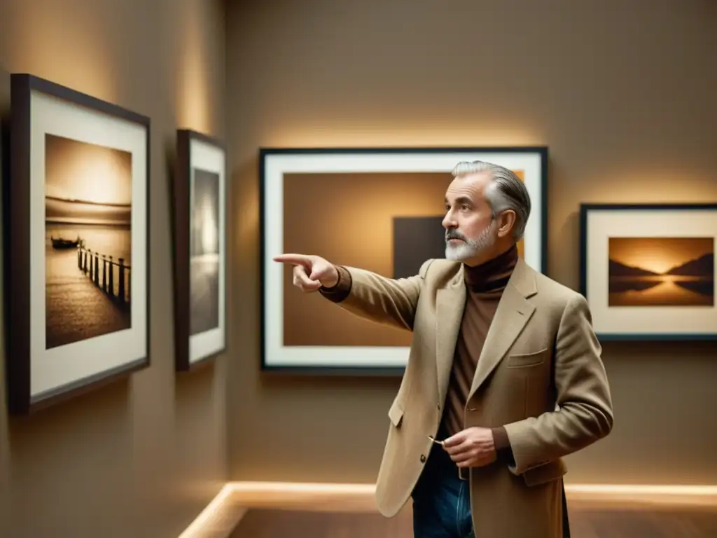 Un coleccionista de arte en una galería, señalando una edición limitada