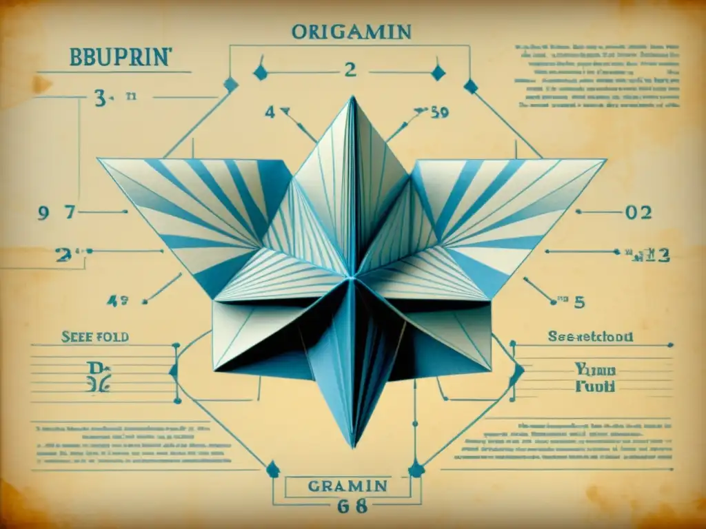 Detalle de un antiguo diseño de origami en un plano, evocando la evolución del papel en tecnología con su historia y precisión artesanal