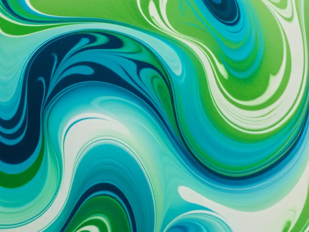 Detalle de papel marmolado en tonos azules, verdes y blancos, evocando técnicas antiguas de marbling en papel con un aspecto envejecido y elegante