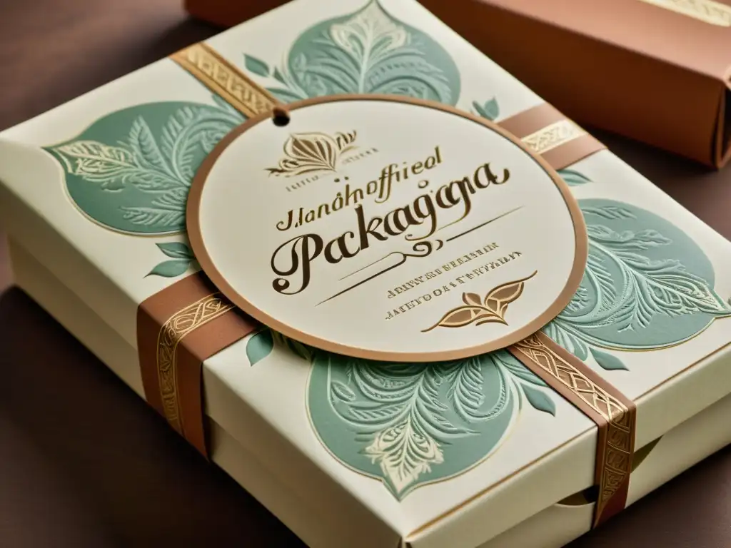 Diseño de empaques de papel vintage con detalles intrincados, colores terrosos y tipografía elegante, evocando nostalgia y encanto atemporal