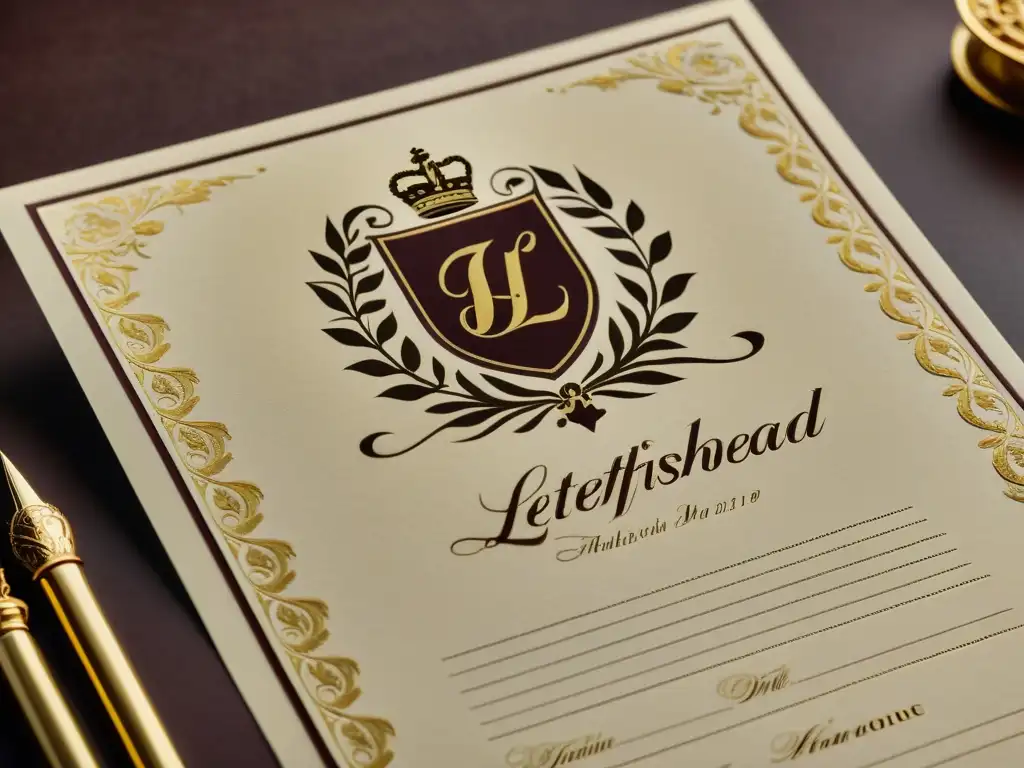 Un diseño de membretes vintage con caligrafía elegante y detalles en oro, sobre papel crema texturizado