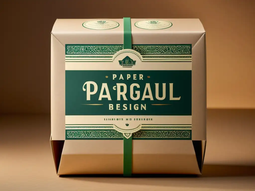 Empaque de papel bellamente elaborado con diseño vintage, evocando la artesanía atemporal