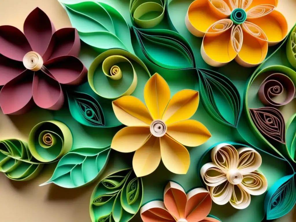 Una exquisita obra de quilling vintage, con patrones intrincados y delicados remolinos en papel vibrante