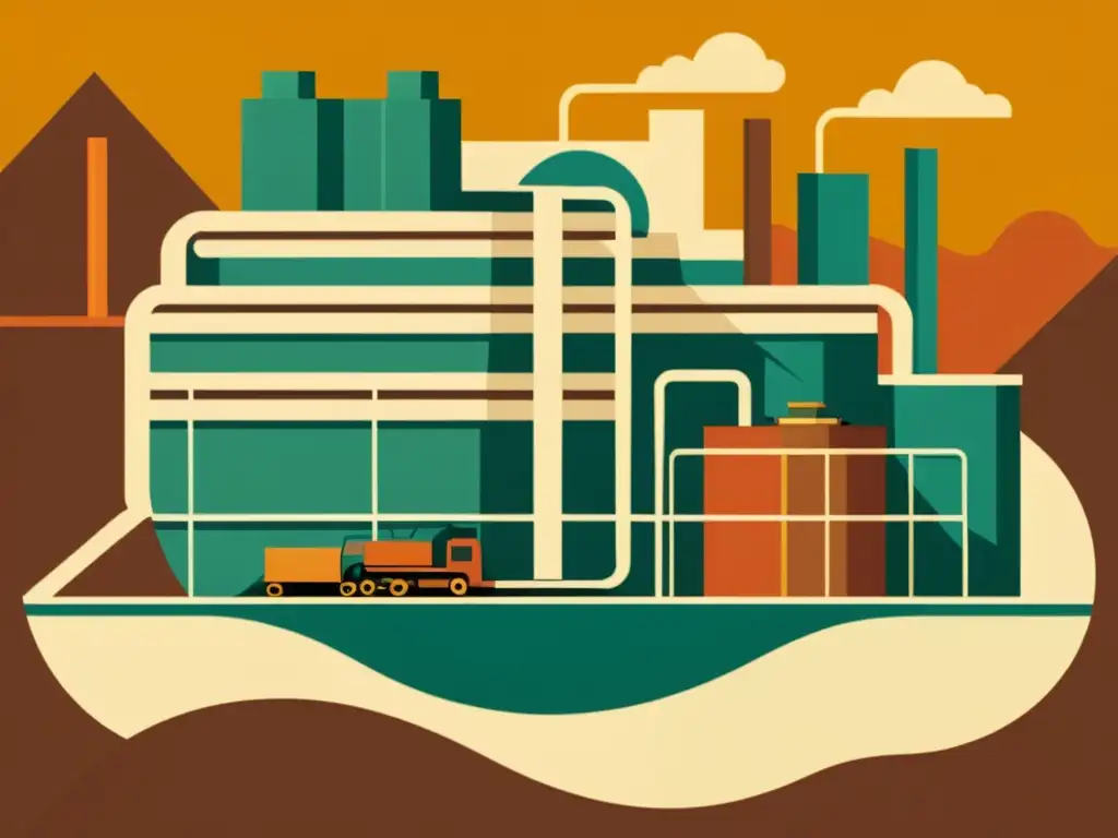 Una ilustración vintage de una fábrica de papel con detalles intrincados del proceso de implementación de la nanotecnología, mostrando la transformación del papel reciclado en productos sostenibles de alta calidad