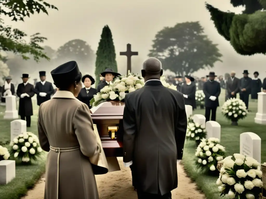 Funeral solemne en cementerio histórico, con ofrendas de papel