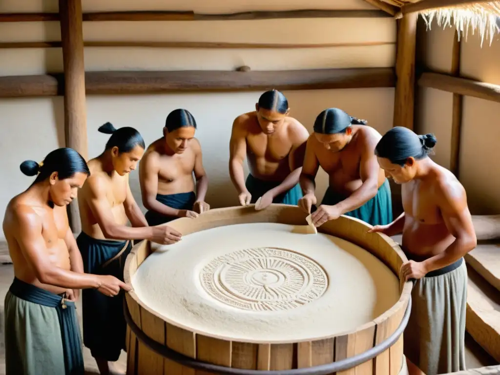 Un grupo de artesanos indígenas elaborando papel a mano con técnicas precolombinas