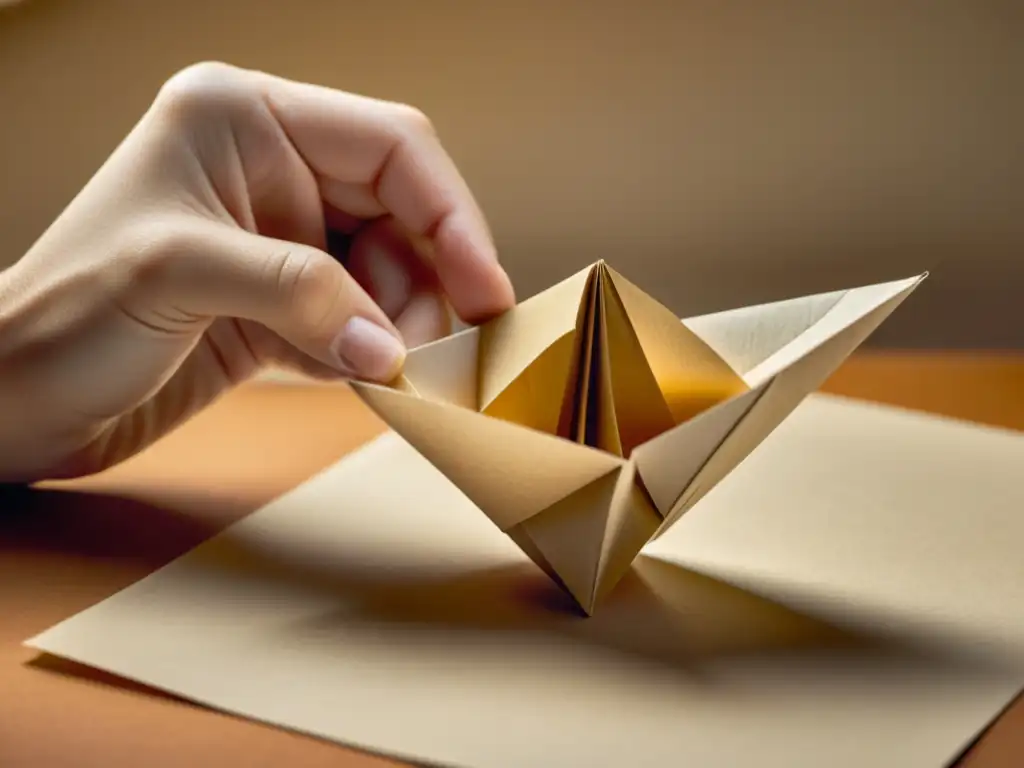 Un hábil artesano crea una escultura de origami con precisión