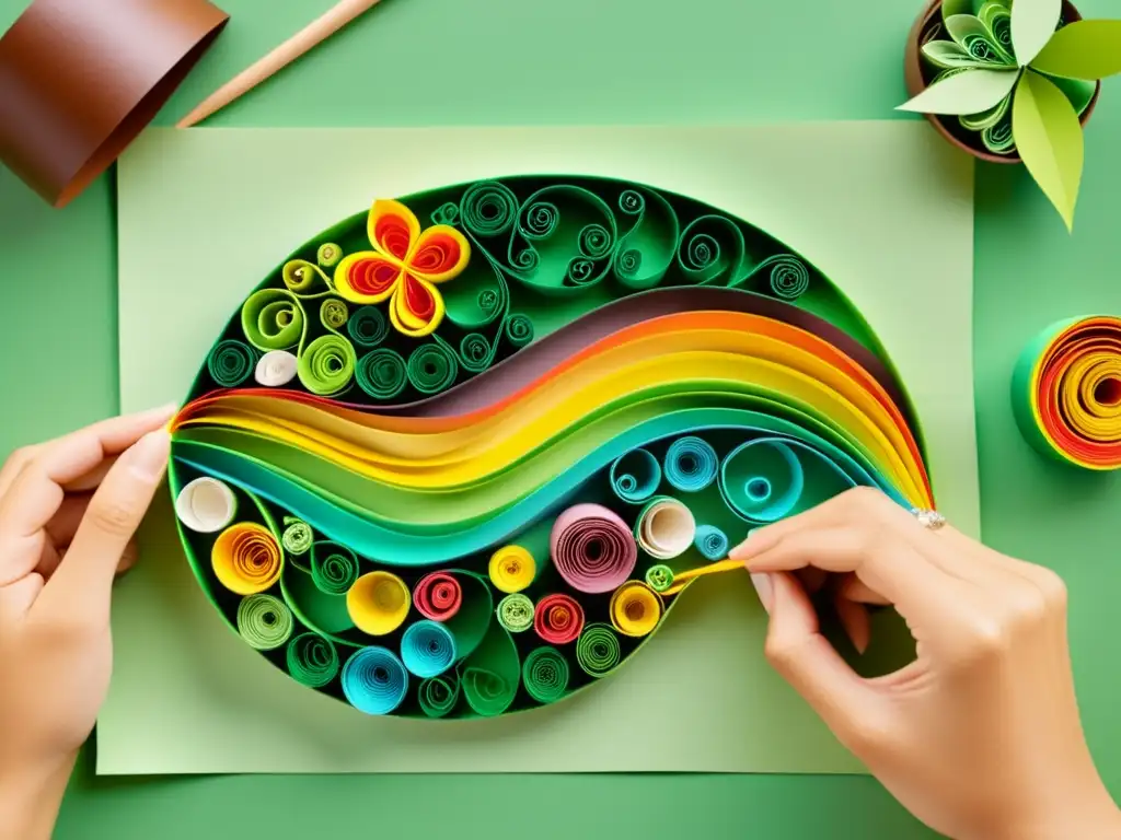 Un hábil artesano realiza técnicas de quilling con papel, creando diseños detallados en armonía con la naturaleza