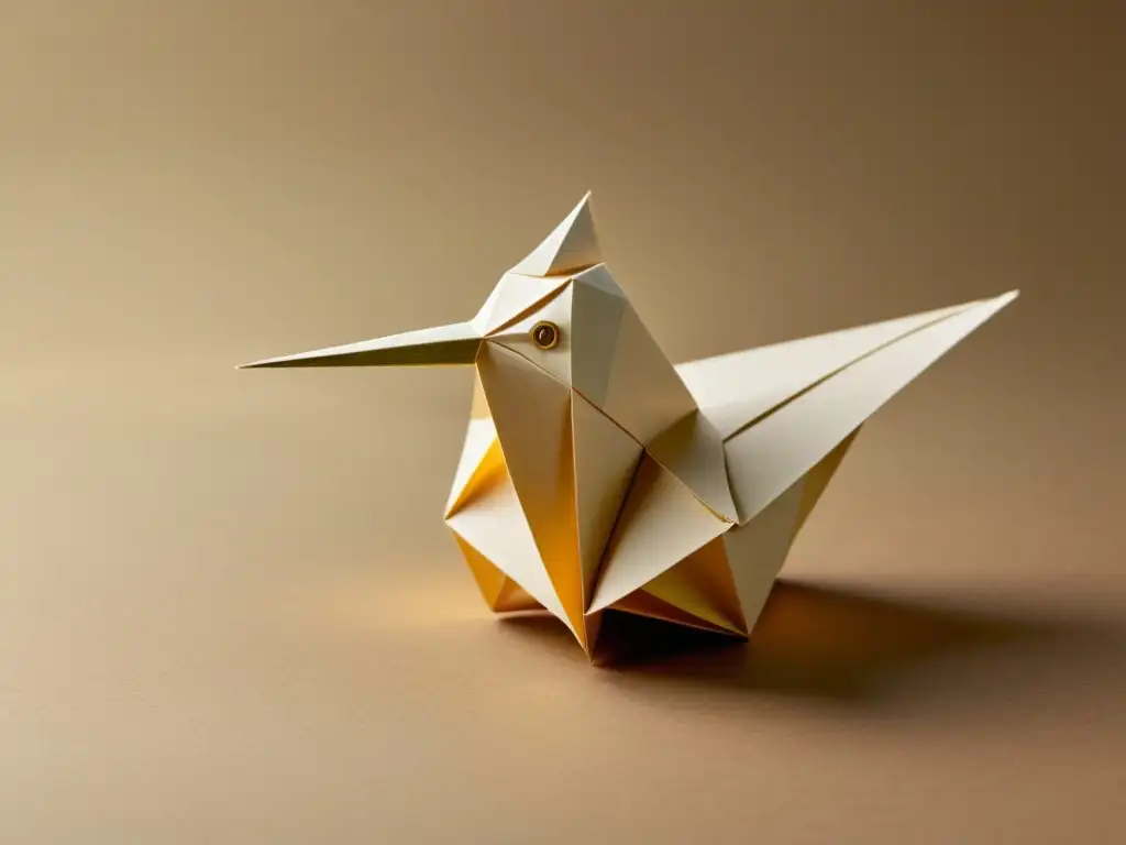 Una ilustración vintage de un pájaro de origami en papel artesanal, evocando la importancia del papel en marketing con su elegancia y artesanía