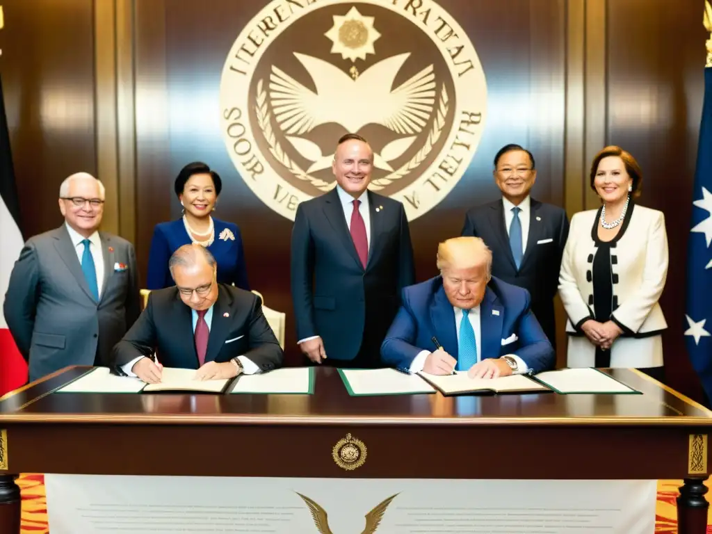 Imagen de ceremonia de firma de tratado internacional