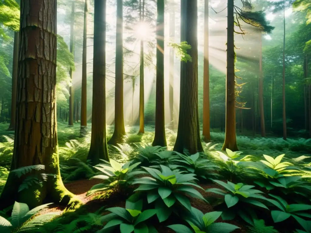 Imagen de un denso y antiguo bosque con árboles imponentes y exuberante vegetación, evocando la preservación de datos en papel