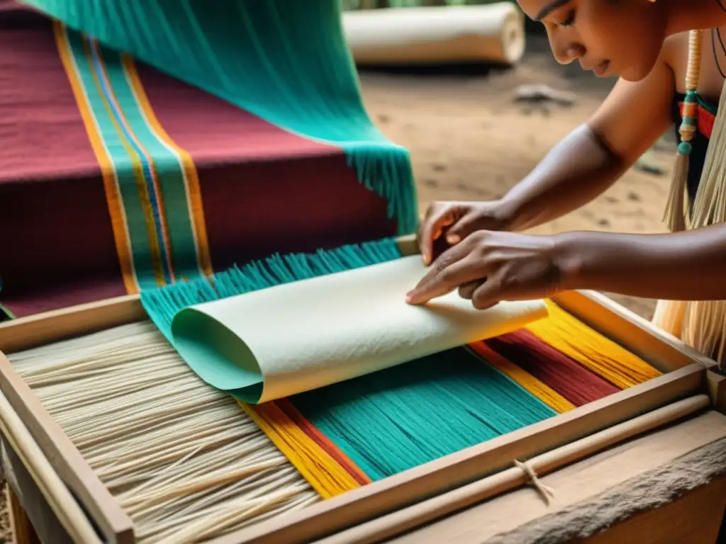 Una imagen en 8k detalla un ritual funerario maya con el uso de papel hecho de fibras vegetales en medio de una exuberante selva maya