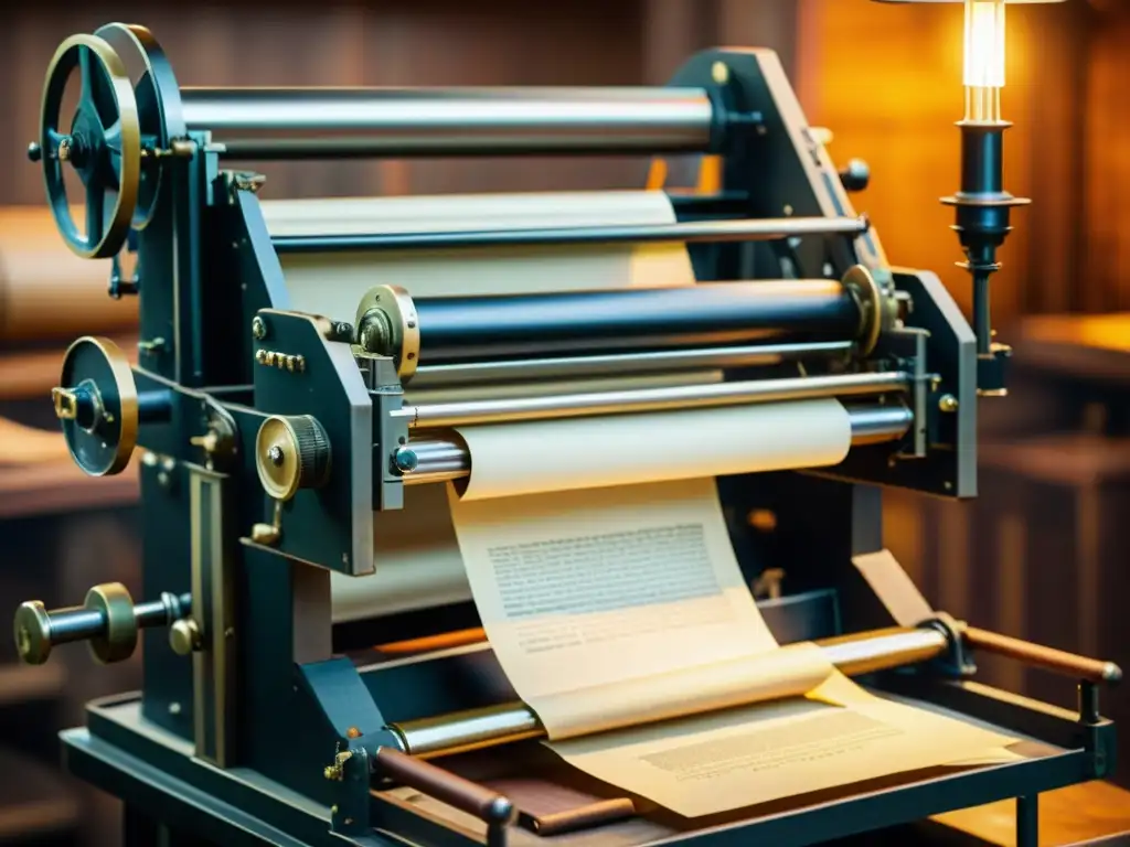 La prensa de impresión: la revolución cultural europea Una imagen vintage de una imprenta en acción, resaltando el impacto cultural del papel en Europa durante la Reforma