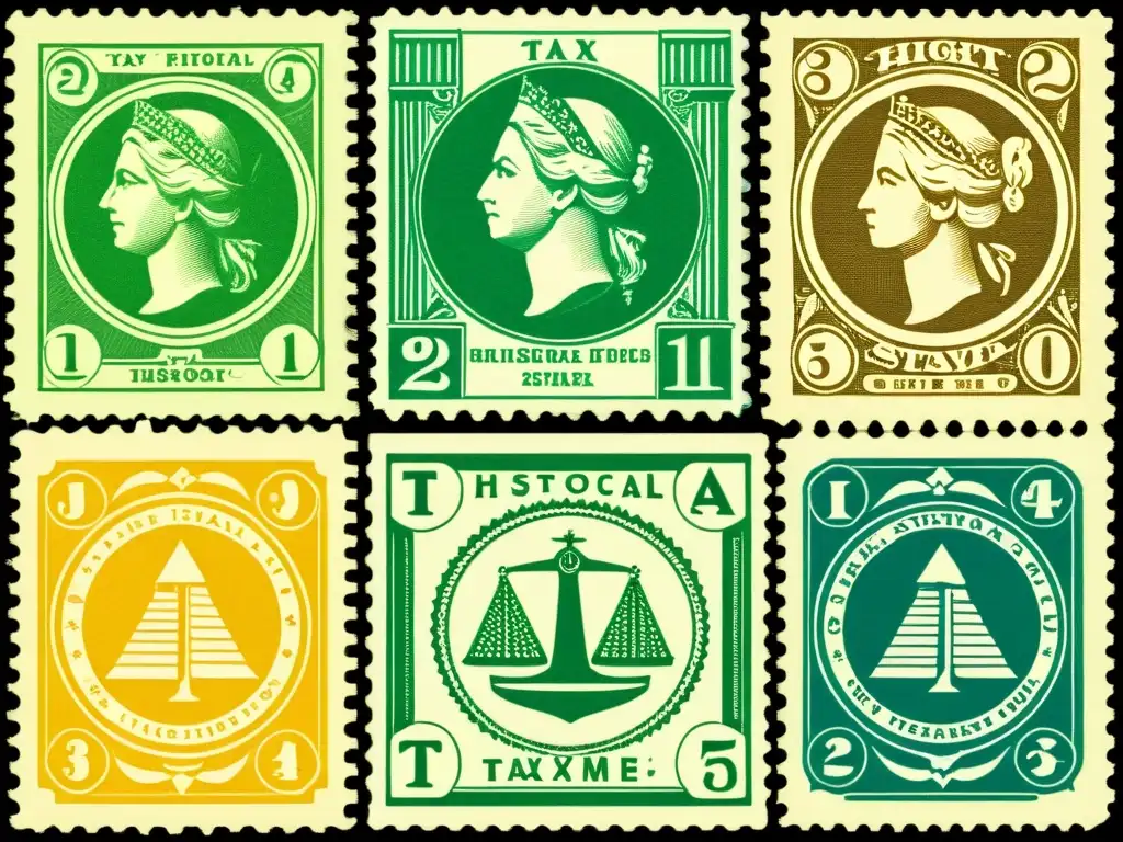 Imagen vintage de sellos y timbres históricos en papel, evocando la evolución del timbrado a lo largo de la historia