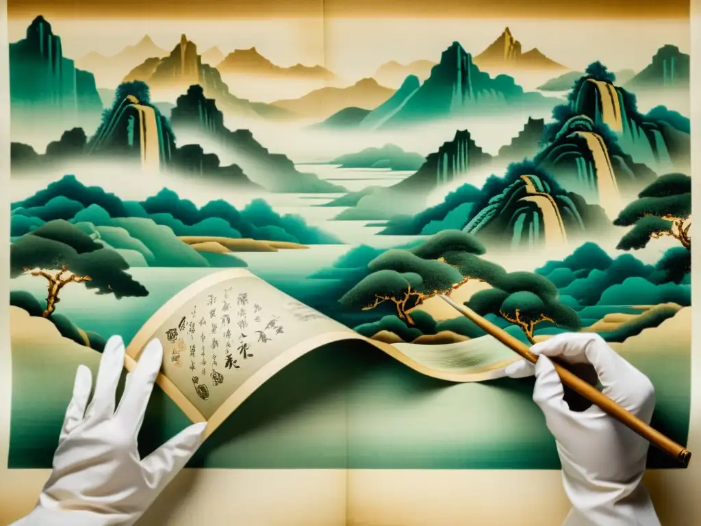 La importancia del papel en obras: desenrollando con cuidado una antigua pintura china, revelando su belleza atemporal