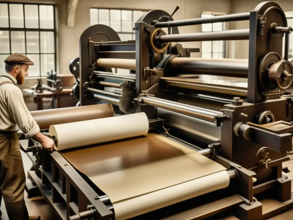 Una impresionante fotografía vintage de una bulliciosa imprenta del siglo XIX en pleno funcionamiento