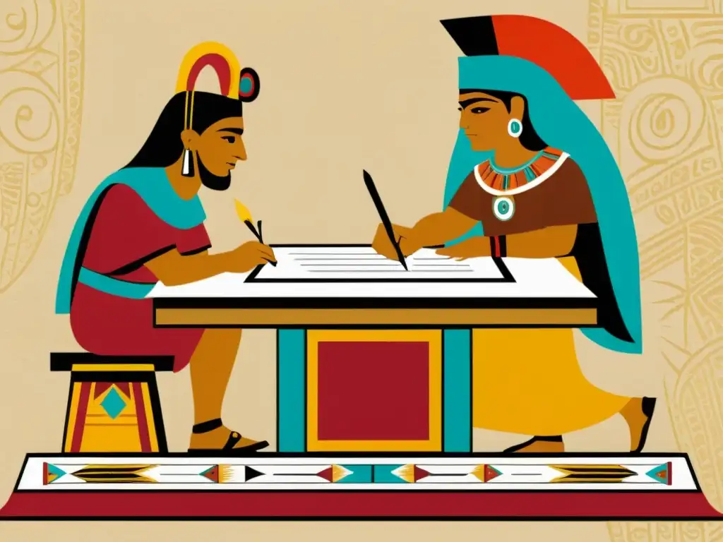 Incas y romanos escriben cartas diplomáticas en ilustración vintage