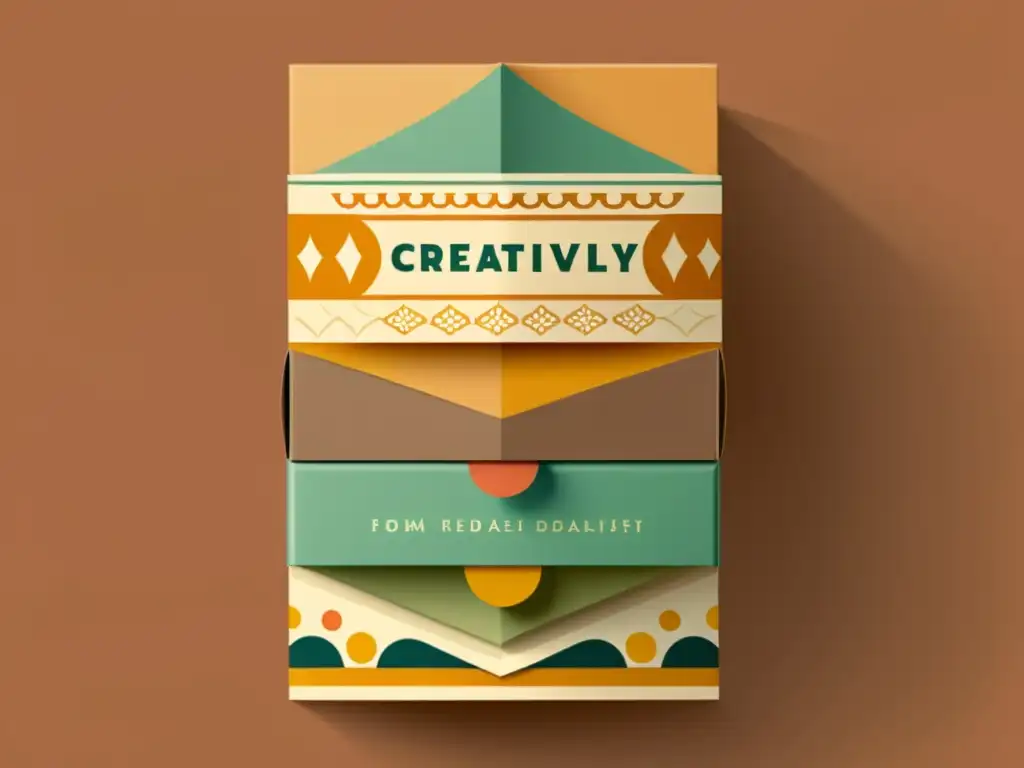 Innovadoras ideas empaques papel: Ilustración vintage de apilamiento de envases de papel creativamente diseñados, con paleta de colores cálidos que evoca nostalgia y artesanía