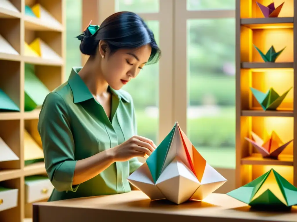 El maestro del origami crea una escultura detallada con papel