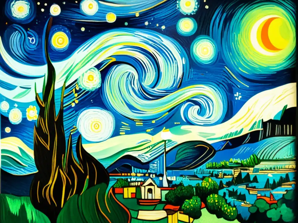 Una maravillosa reproducción de 'Noche estrellada sobre el Ródano' de Vincent van Gogh, con sus colores vibrantes y pinceladas detalladas sobre papel envejecido, evocando la nostalgia de esta obra maestra pintada sobre papel