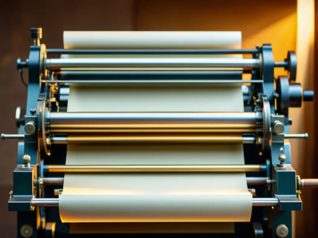 Arte en acción: impresión vintage de alta calidad Un taller de imprenta vintage en acción, con papel de lujo siendo cuidadosamente alimentado a través de la prensa