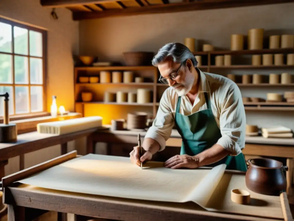 Un taller de papel artesanal vintage con maquinaria antigua