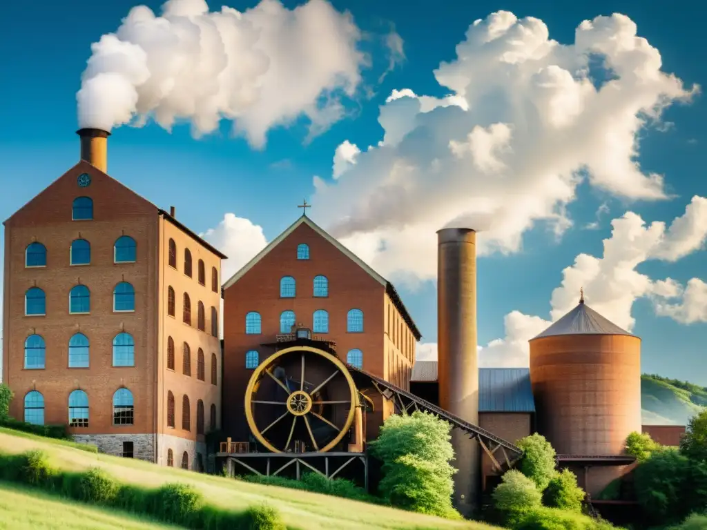 Molino de papel vintage: tradición y nostalgia en la producción artesanal Vieja fábrica de papel rodeada de naturaleza, evoca tradición y sostenibilidad